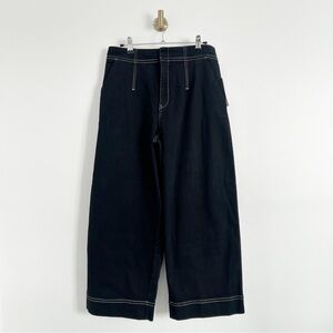 NEW Christian Siriano Black Wash Contrast Stitch Wide Leg Jeans Size 28